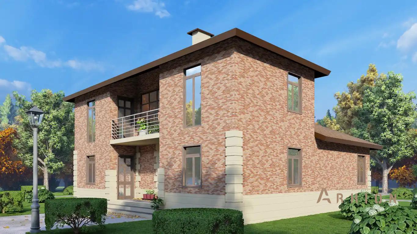 1. Проект двухэтажного дома в европейском стиле с четырехскатной, H-010, площадью - 168 кв c балконом