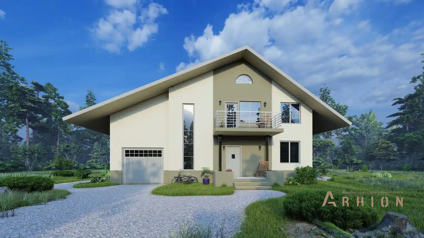 2. Проект одноэтажного дома в европейском стиле с двускатной кровлей, H-011, площадью - 279 кв c мансардой, терассой, балконом, гаражом