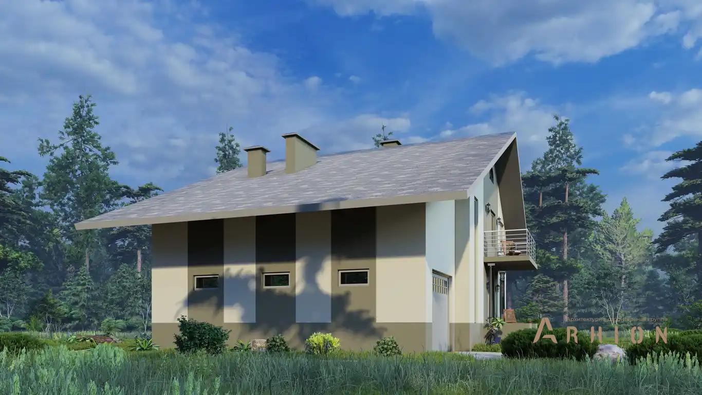 14. Проект одноэтажного дома в европейском стиле с двускатной кровлей, H-011, площадью - 279 кв c мансардой, терассой, балконом, гаражом