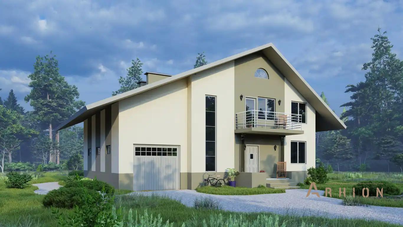 12. Проект одноэтажного дома в европейском стиле с двускатной кровлей, H-011, площадью - 279 кв c мансардой, терассой, балконом, гаражом