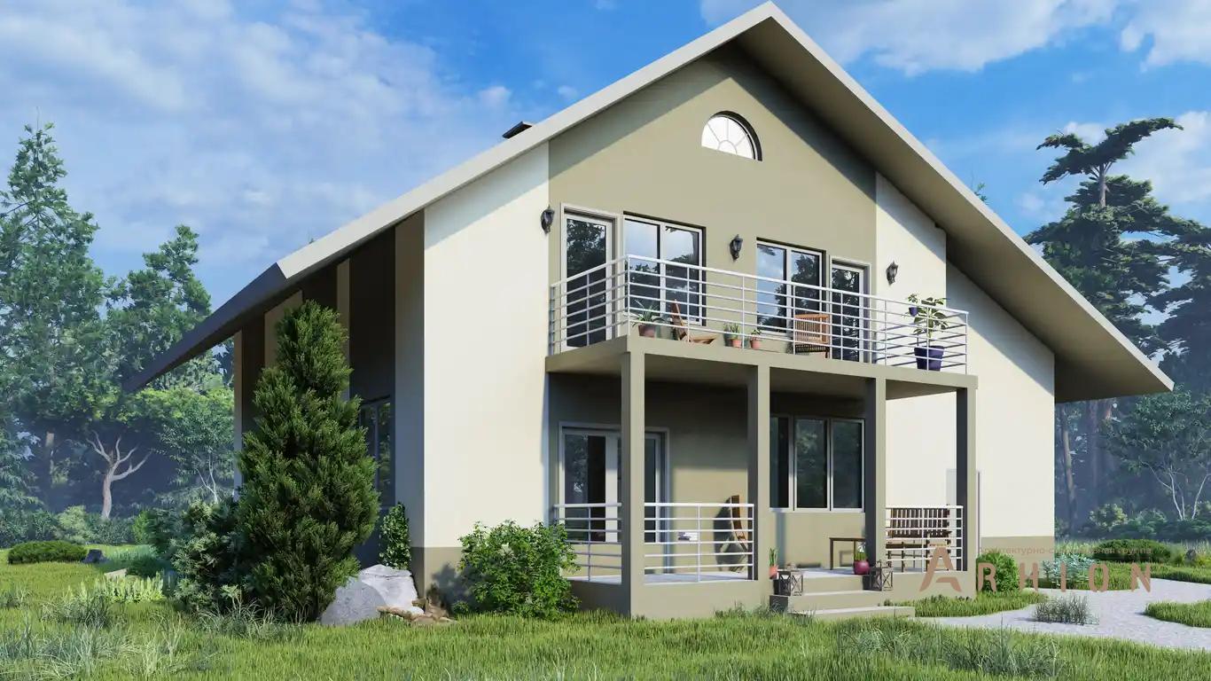 15. Проект одноэтажного дома в европейском стиле с двускатной кровлей, H-011, площадью - 279 кв c мансардой, терассой, балконом, гаражом