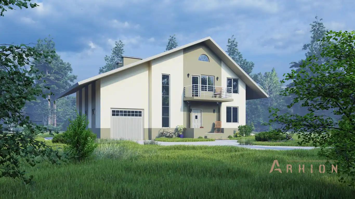 18. Проект одноэтажного дома в европейском стиле с двускатной кровлей, H-011, площадью - 279 кв c мансардой, терассой, балконом, гаражом