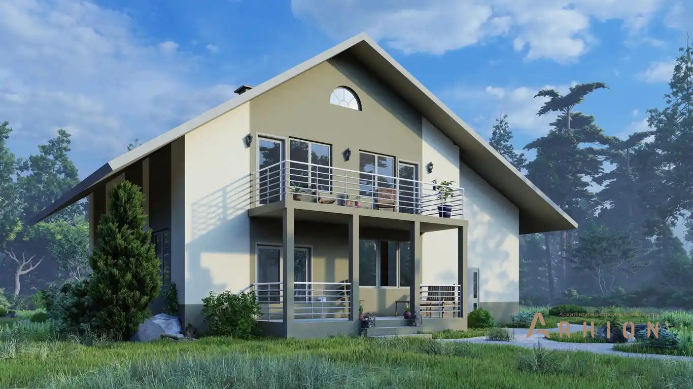 23. Проект одноэтажного дома в европейском стиле с двускатной кровлей, H-011, площадью - 279 кв c мансардой, терассой, балконом, гаражом