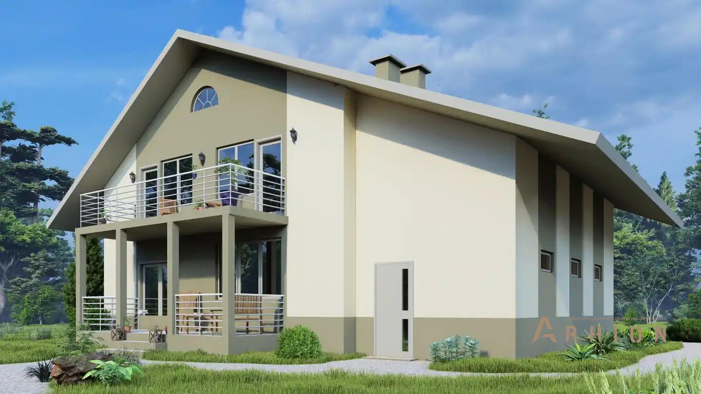 29. Проект одноэтажного дома в европейском стиле с двускатной кровлей, H-011, площадью - 279 кв c мансардой, терассой, балконом, гаражом