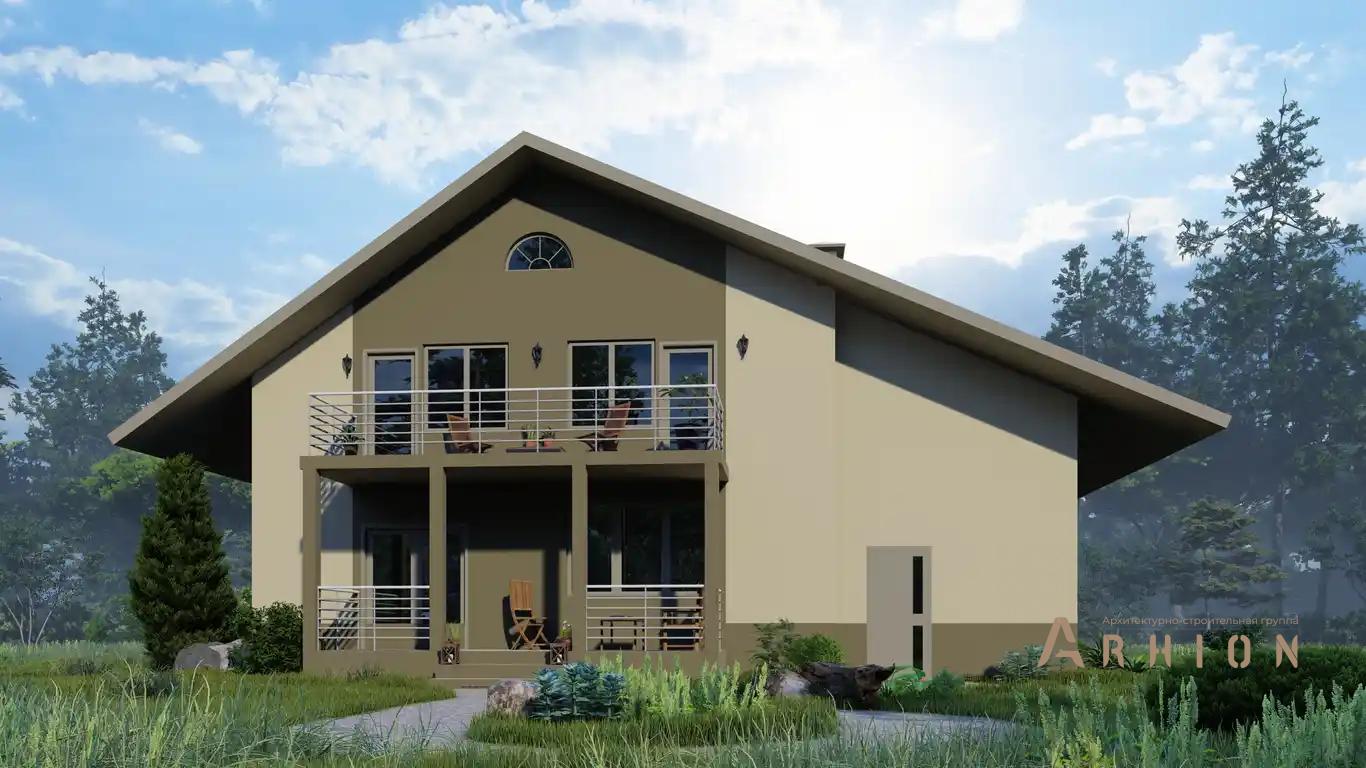 10. Проект одноэтажного дома в европейском стиле с двускатной кровлей, H-011, площадью - 279 кв c мансардой, терассой, балконом, гаражом