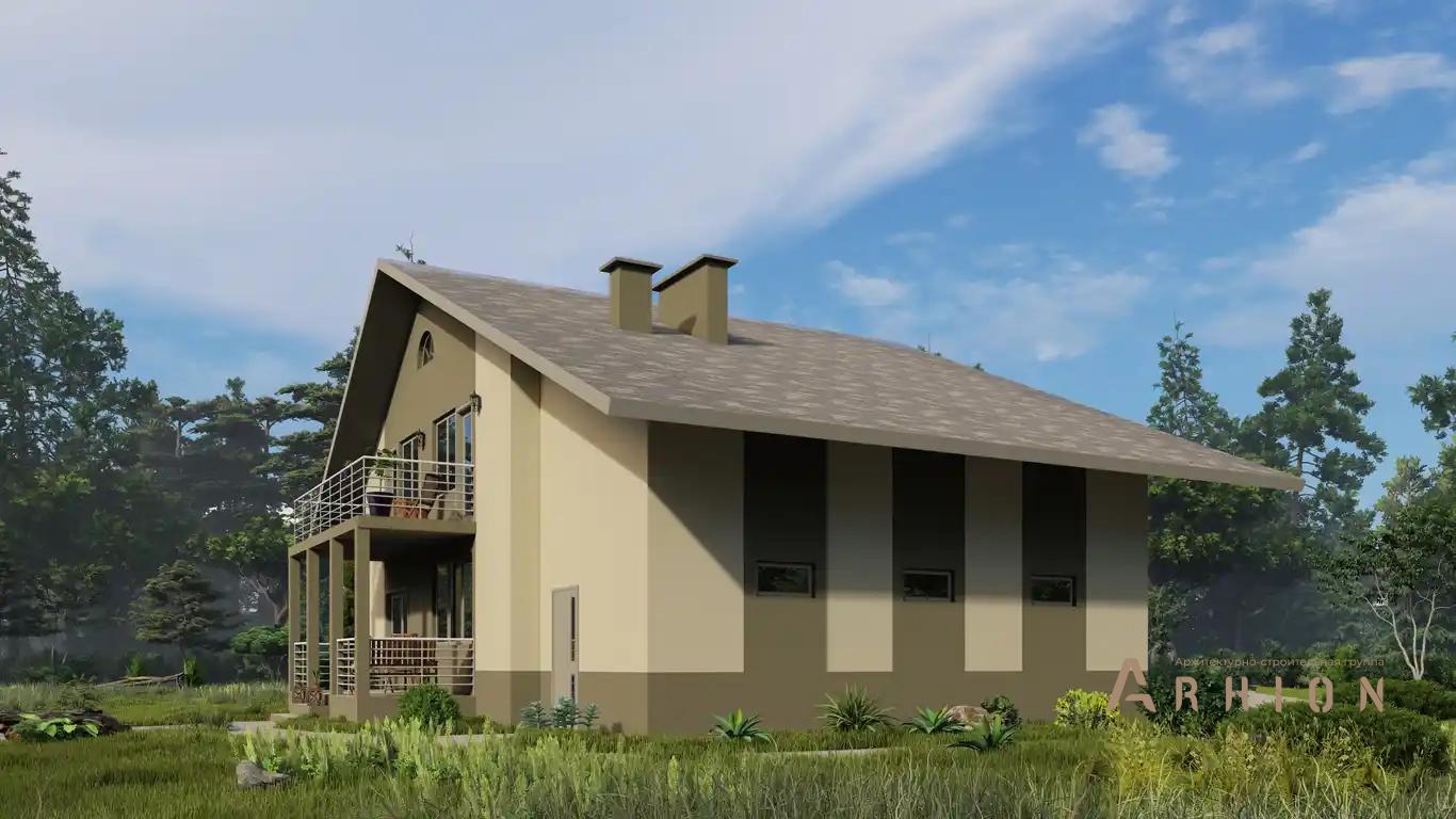 8. Проект одноэтажного дома в европейском стиле с двускатной кровлей, H-011, площадью - 279 кв c мансардой, терассой, балконом, гаражом