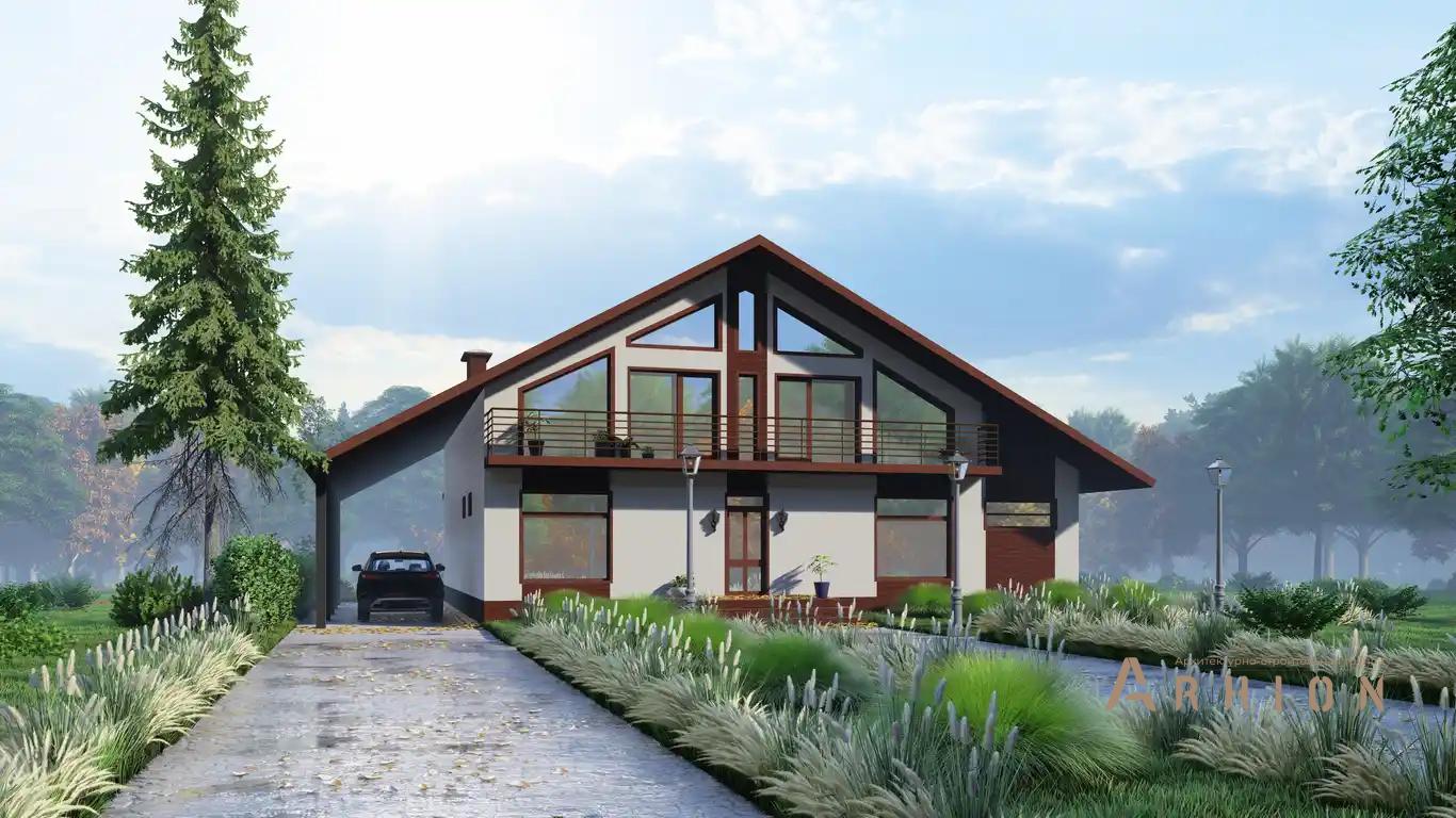 4. Проект одноэтажного дома в европейском стиле с двускатной кровлей, H-014, площадью - 317 кв c мансардой, терассой, балконом