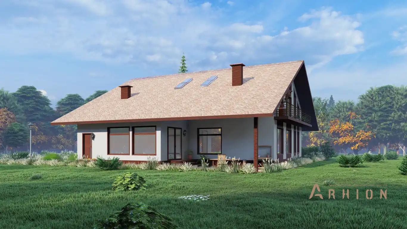 5. Проект одноэтажного дома в европейском стиле с двускатной кровлей, H-014, площадью - 317 кв c мансардой, терассой, балконом