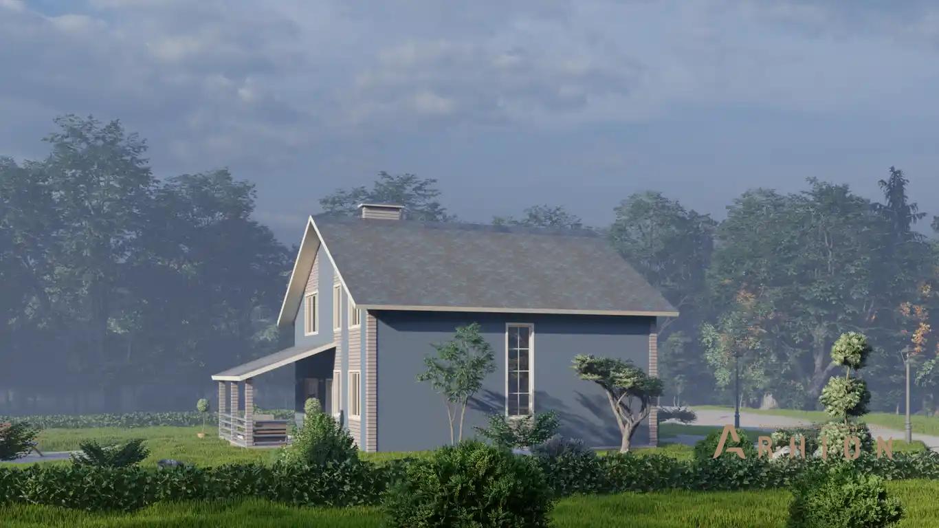 15. Проект одноэтажного дома в европейском стиле с двускатной кровлей, H-015, площадью - 203 кв c мансардой, терассой