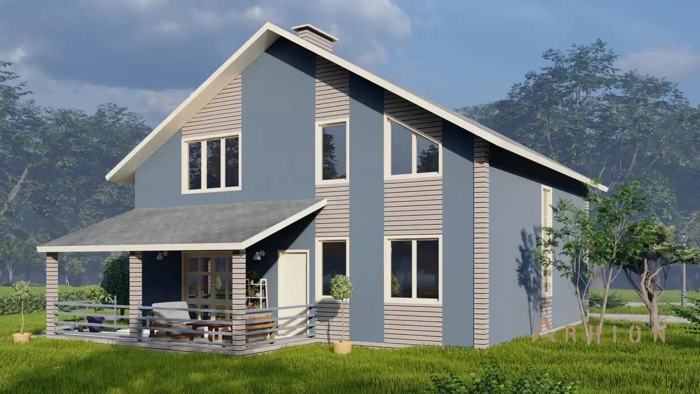 14. Проект одноэтажного дома в европейском стиле с двускатной кровлей, H-015, площадью - 203 кв c мансардой, терассой