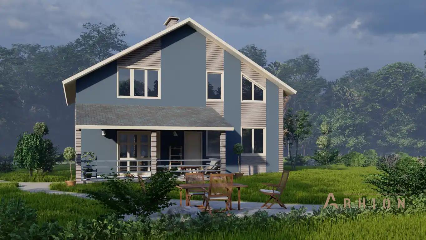 20. Проект одноэтажного дома в европейском стиле с двускатной кровлей, H-015, площадью - 203 кв c мансардой, терассой