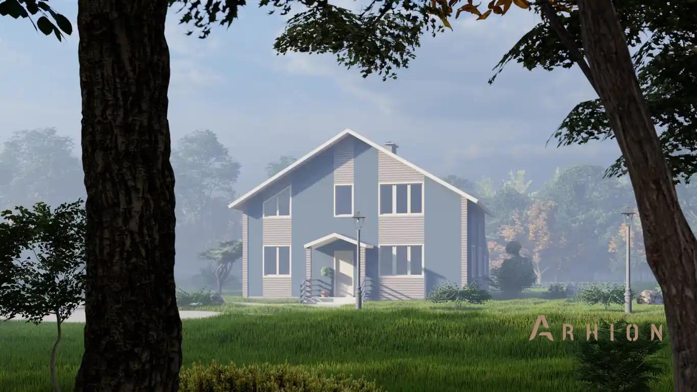 8. Проект одноэтажного дома в европейском стиле с двускатной кровлей, H-015, площадью - 203 кв c мансардой, терассой