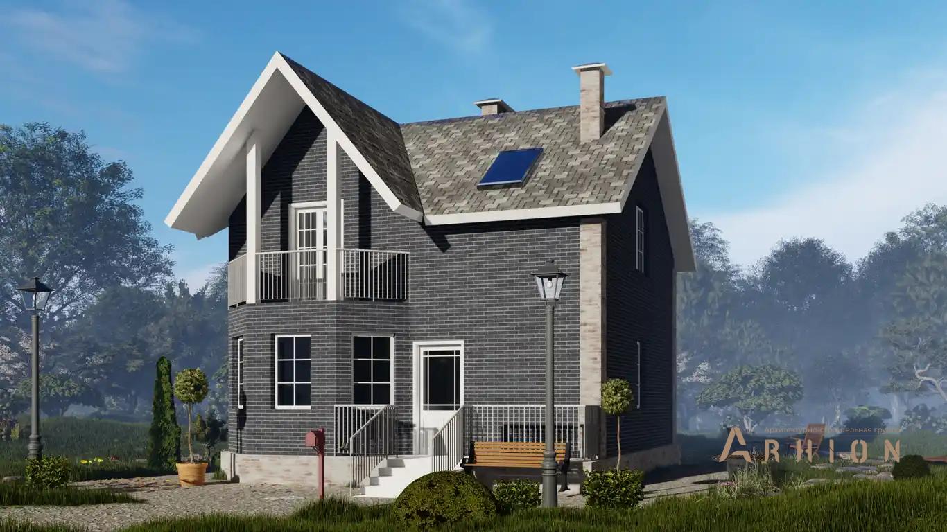 1. Проект одноэтажного дома в европейском стиле с многоскатной кровлей, H-017, площадью - 110 кв c мансардой, балконом, эркером