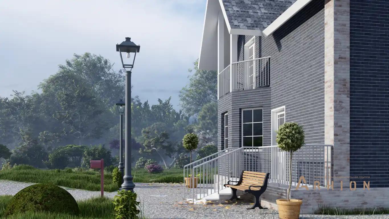 2. Проект одноэтажного дома в европейском стиле с многоскатной кровлей, H-017, площадью - 110 кв c мансардой, балконом, эркером