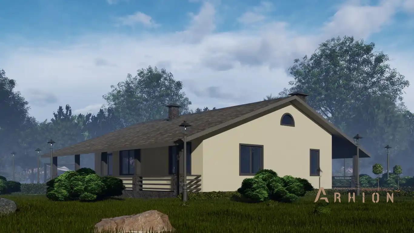 6. Проект одноэтажного дома в европейском стиле с двускатной кровлей, h-018, площадью - 204 кв c терассой