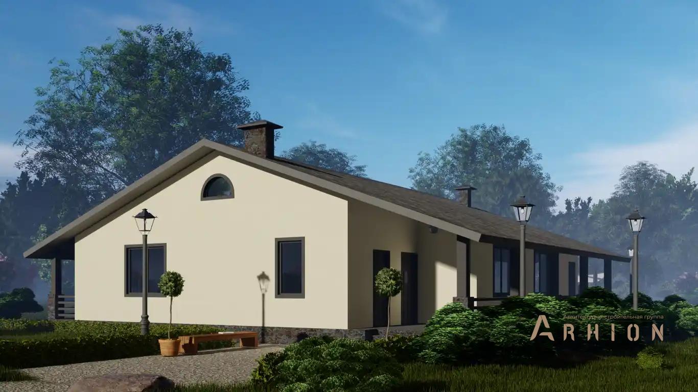 8. Проект одноэтажного дома в европейском стиле с двускатной кровлей, h-018, площадью - 204 кв c терассой