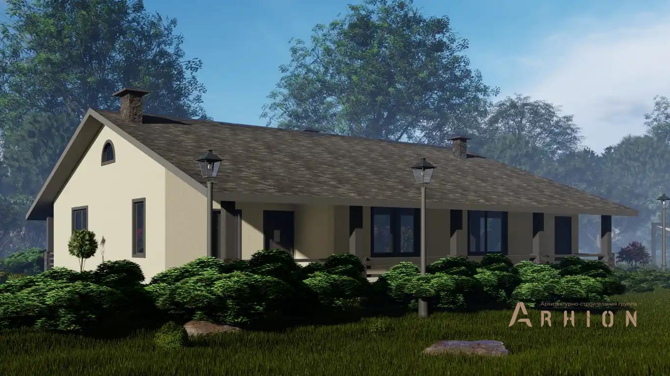 5. Проект одноэтажного дома в европейском стиле с двускатной кровлей, h-018, площадью - 204 кв c терассой