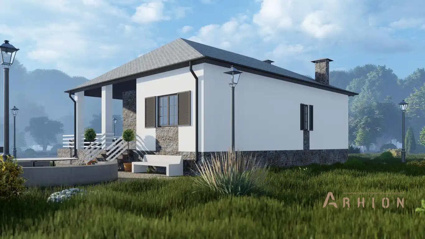 7. Проект одноэтажного дома в европейском стиле с многоскатной кровлей, h-019, площадью - 98 кв c сауной, терассой