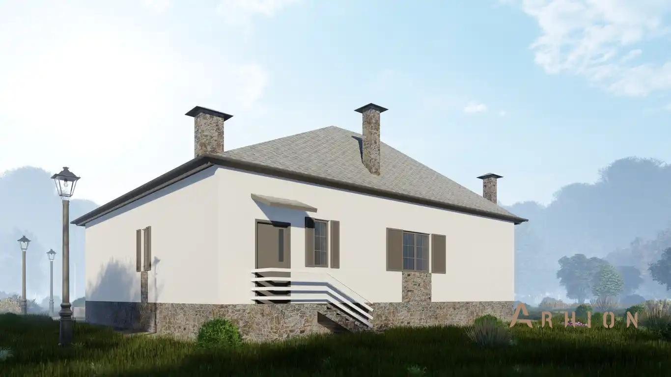 6. Проект одноэтажного дома в европейском стиле с многоскатной кровлей, h-019, площадью - 98 кв c сауной, терассой