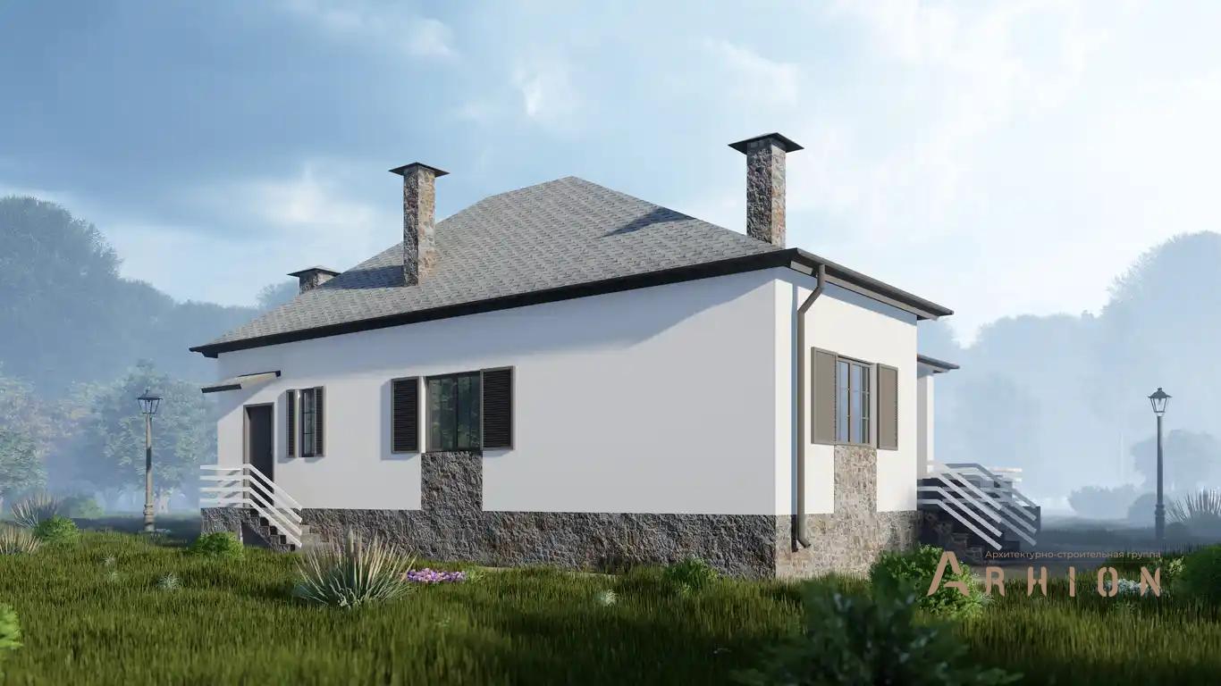 5. Проект одноэтажного дома в европейском стиле с многоскатной кровлей, h-019, площадью - 98 кв c сауной, терассой