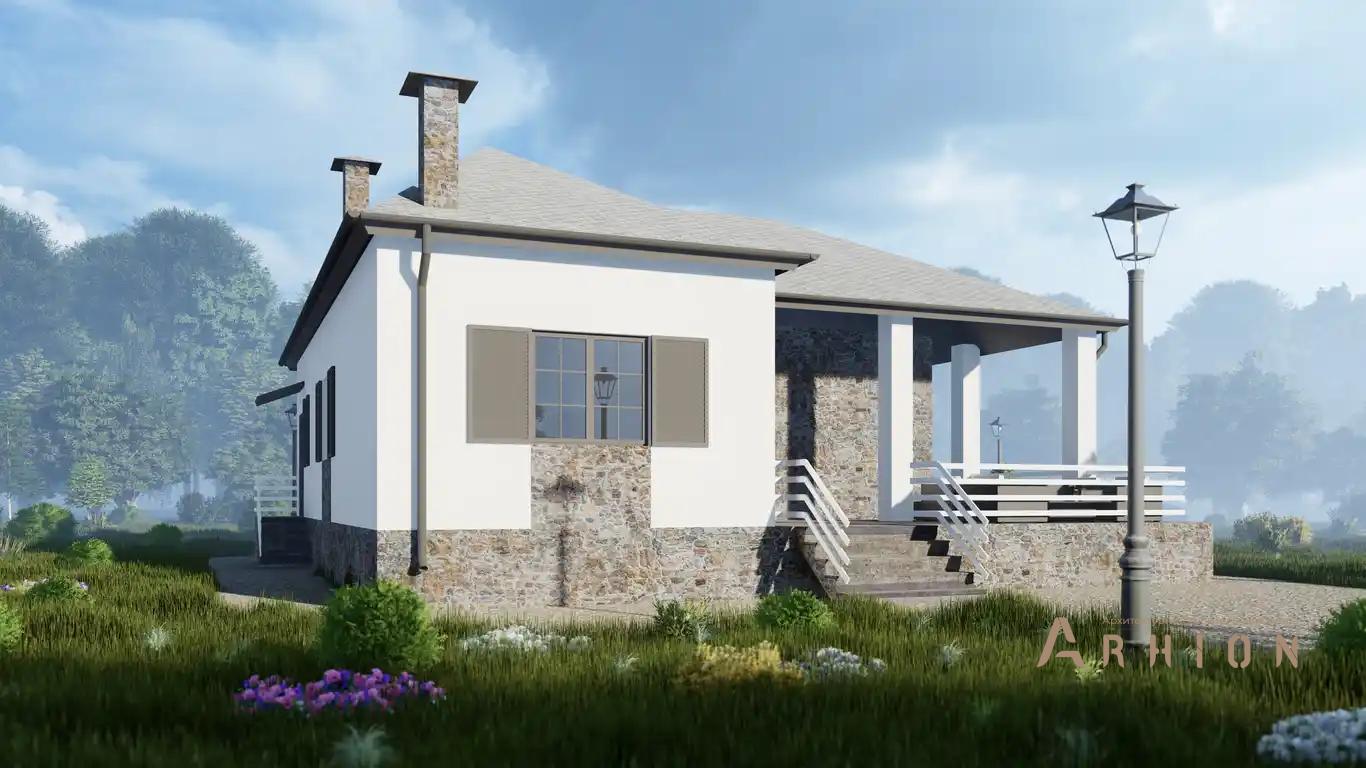 3. Проект одноэтажного дома в европейском стиле с многоскатной кровлей, h-019, площадью - 98 кв c сауной, терассой