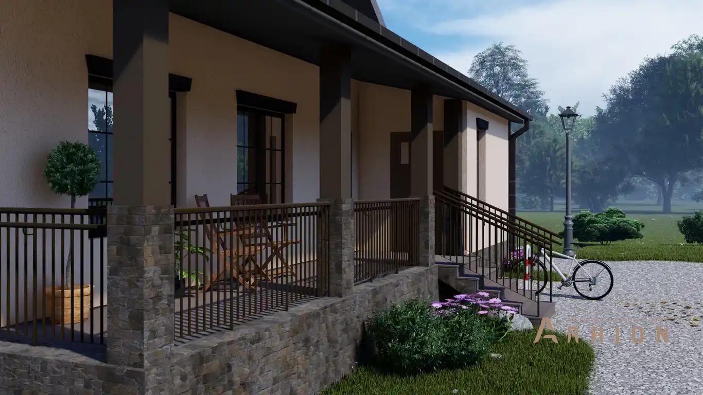 4. Проект одноэтажного дома в европейском стиле с многоскатной кровлей, h-022, площадью - 177 кв c мансардой, терассой