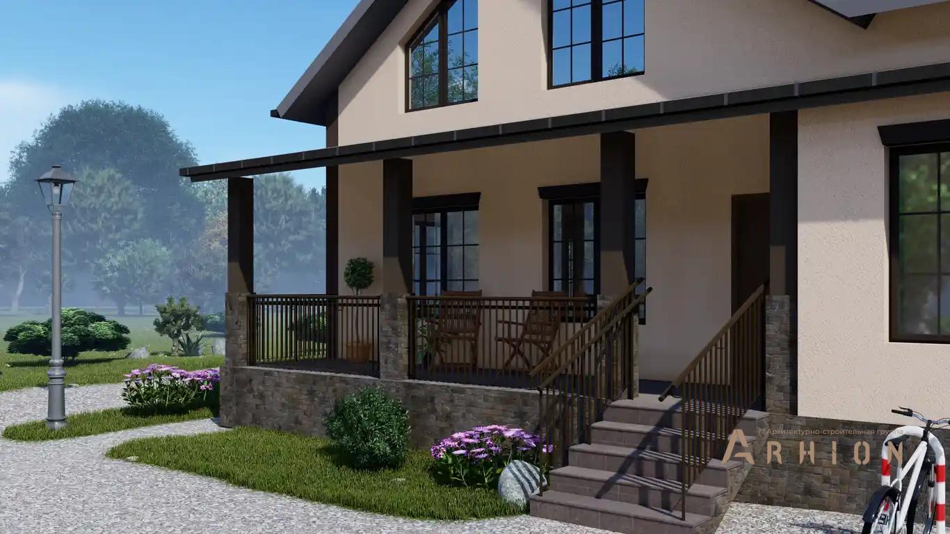 2. Проект одноэтажного дома в европейском стиле с многоскатной кровлей, h-022, площадью - 177 кв c мансардой, терассой