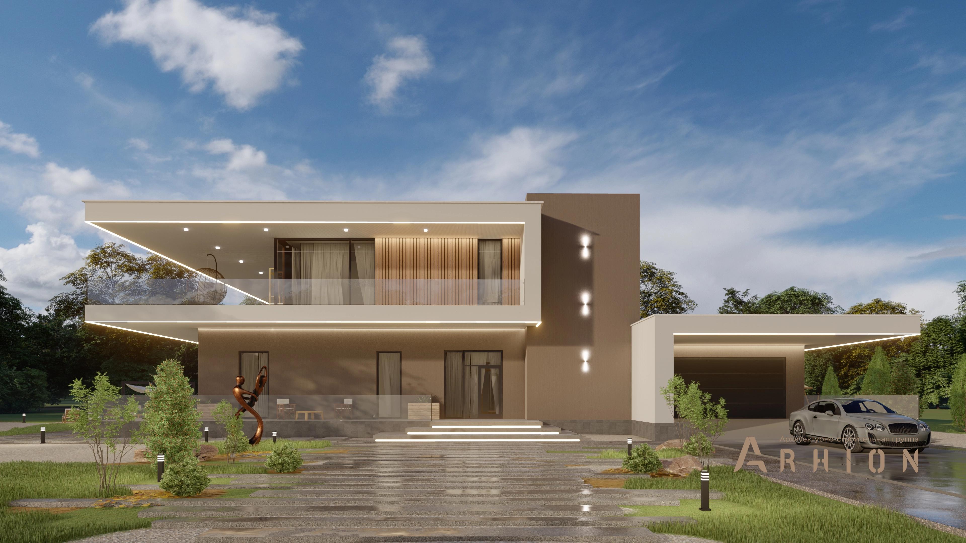 4. Проект двухэтажного дома в стиле хай-тек с плоской кровлей , H-025, площадью - 469 кв c сауной, терассой, балконом, гаражом, вторым светом