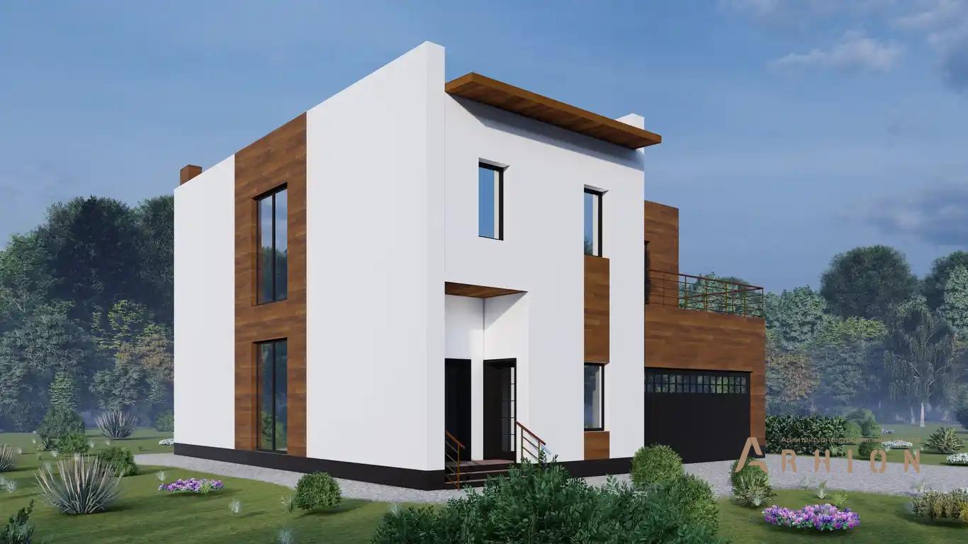 4. Проект двухэтажного дома в стиле хай-тек с плоской кровлей , H-028, площадью - 240 кв c балконом, гаражом