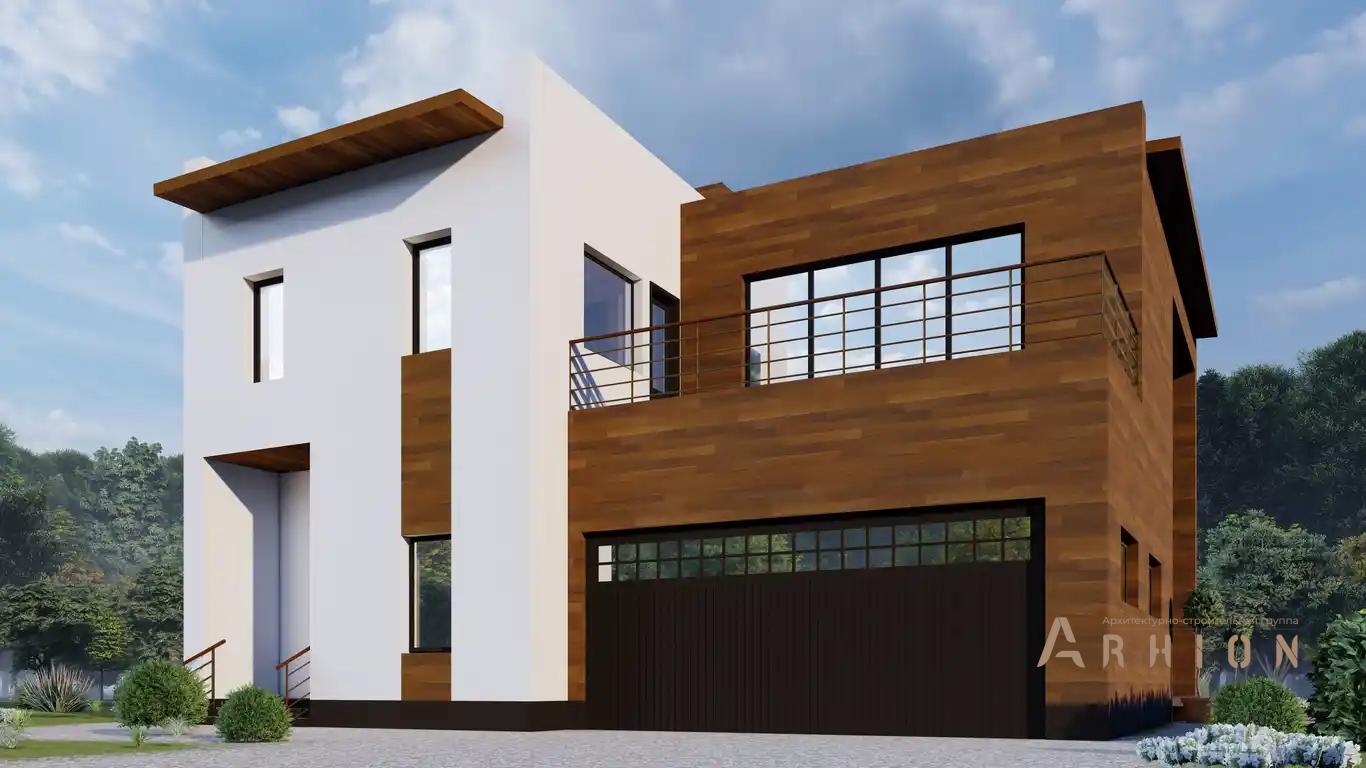 1. Проект двухэтажного дома в стиле хай-тек с плоской кровлей , H-028, площадью - 240 кв c балконом, гаражом