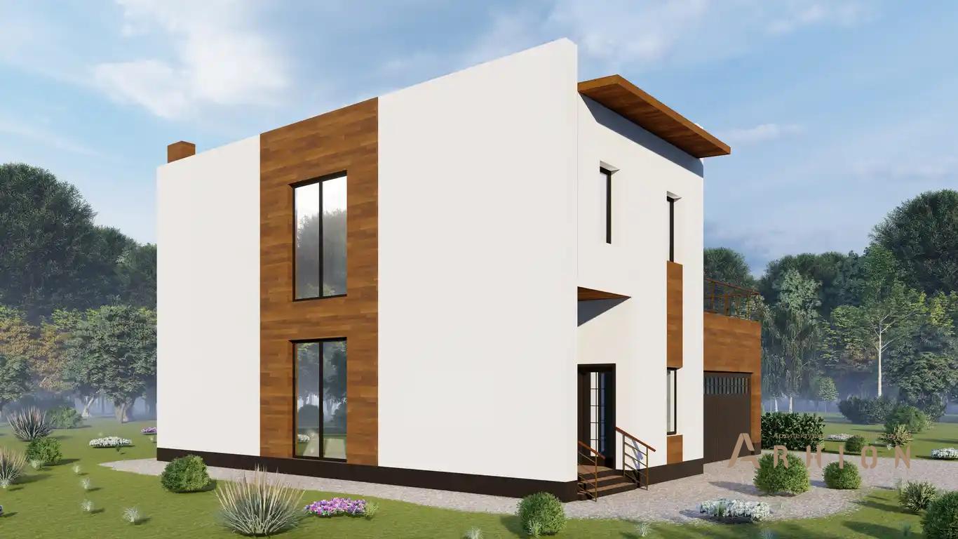 3. Проект двухэтажного дома в стиле хай-тек с плоской кровлей , H-028, площадью - 240 кв c балконом, гаражом