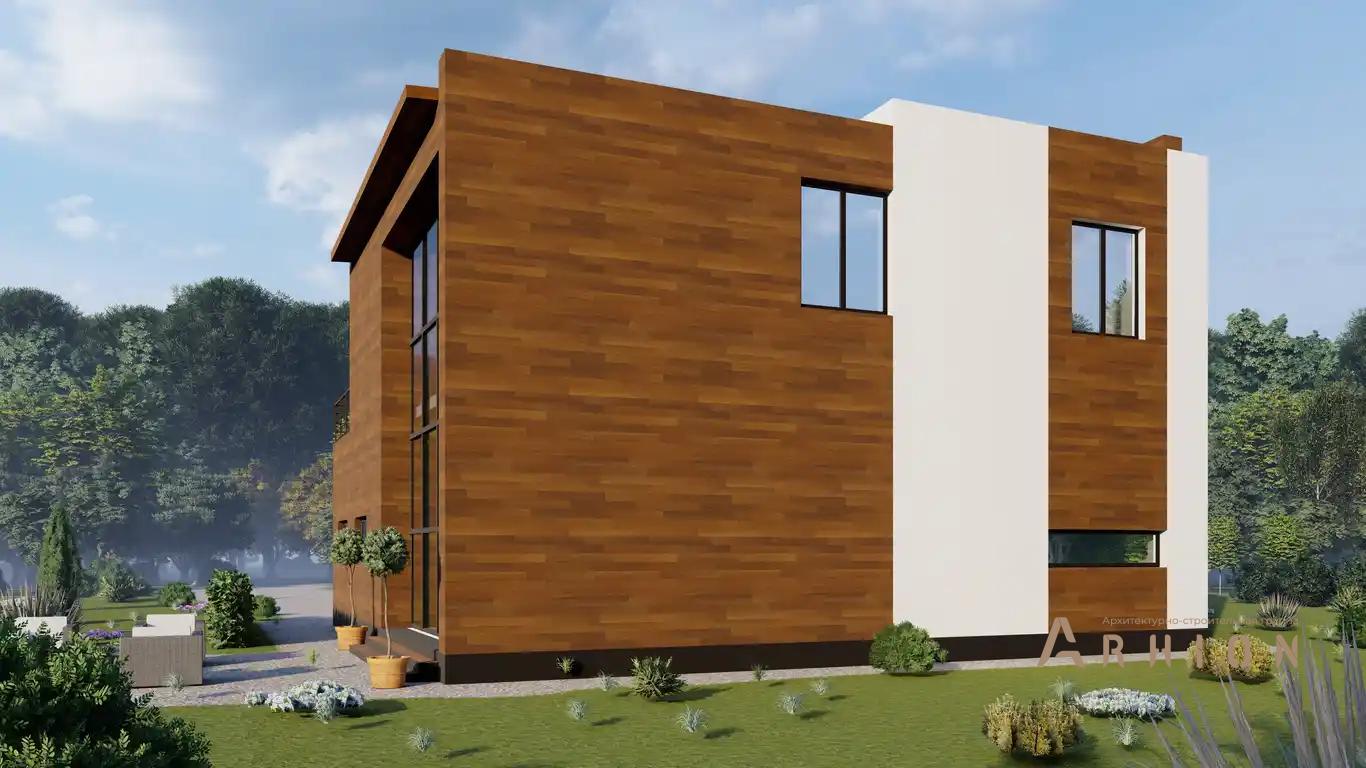 2. Проект двухэтажного дома в стиле хай-тек с плоской кровлей , H-028, площадью - 240 кв c балконом, гаражом