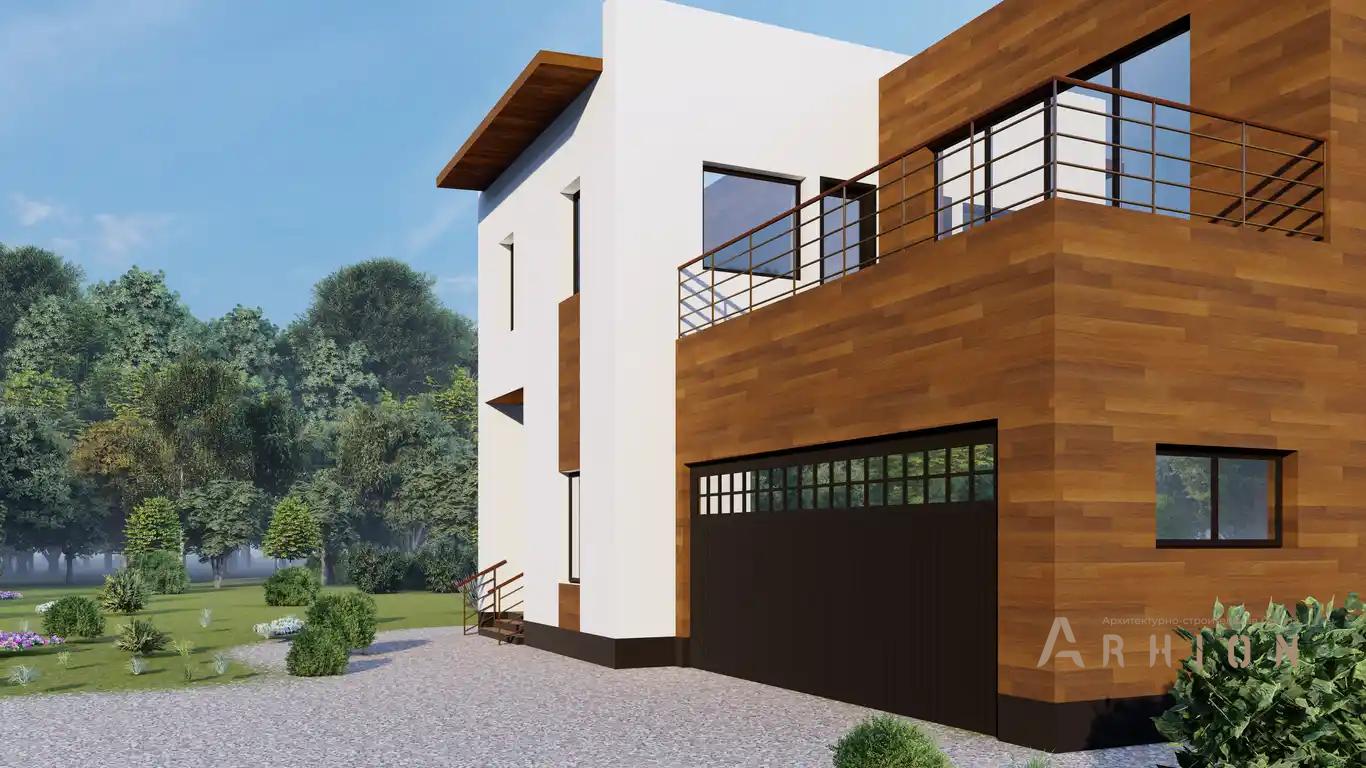 7. Проект двухэтажного дома в стиле хай-тек с плоской кровлей , H-028, площадью - 240 кв c балконом, гаражом