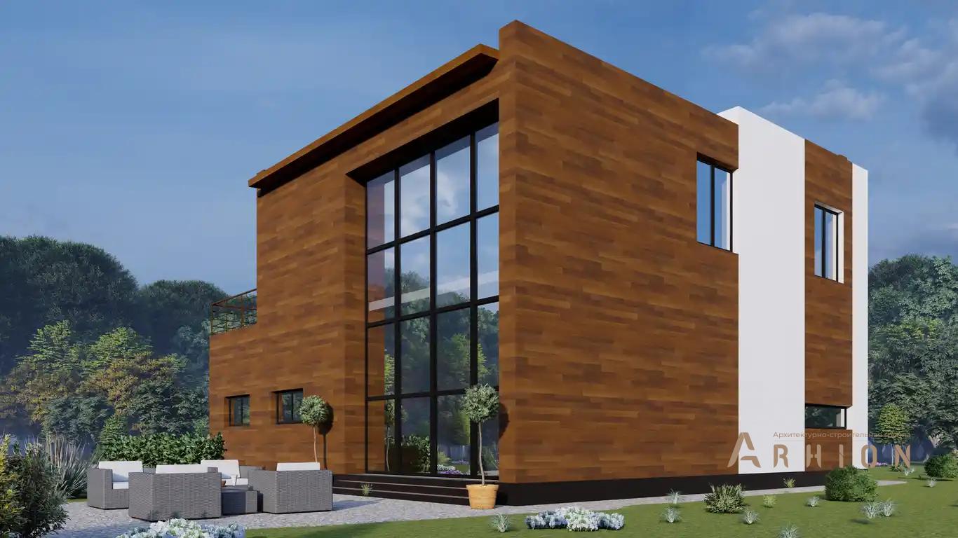 6. Проект двухэтажного дома в стиле хай-тек с плоской кровлей , H-028, площадью - 240 кв c балконом, гаражом