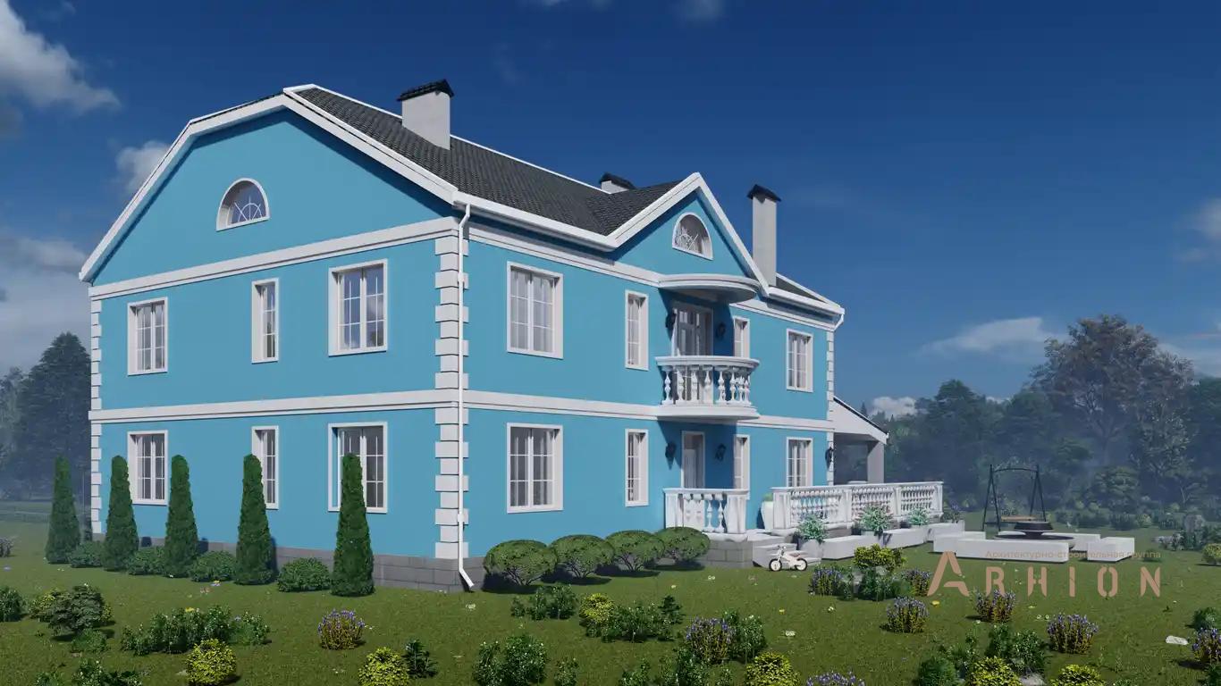 2. Проект двухэтажного дома в классическом стиле с многоскатной кровлей, H-037, площадью - 328 кв c терассой, балконом