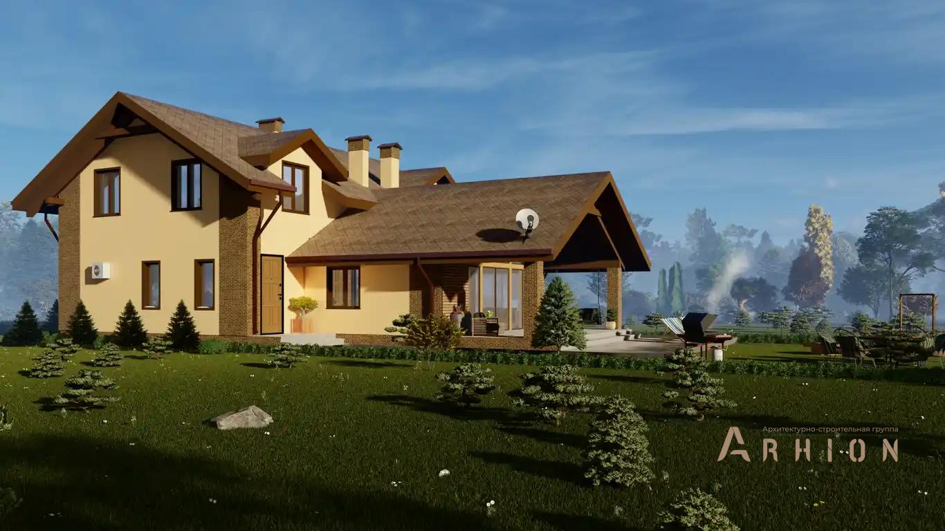 1. Проект одноэтажного дома в европейском стиле с многоскатной кровлей, H-040, площадью - 194 кв c мансардой, сауной, терассой, вторым светом