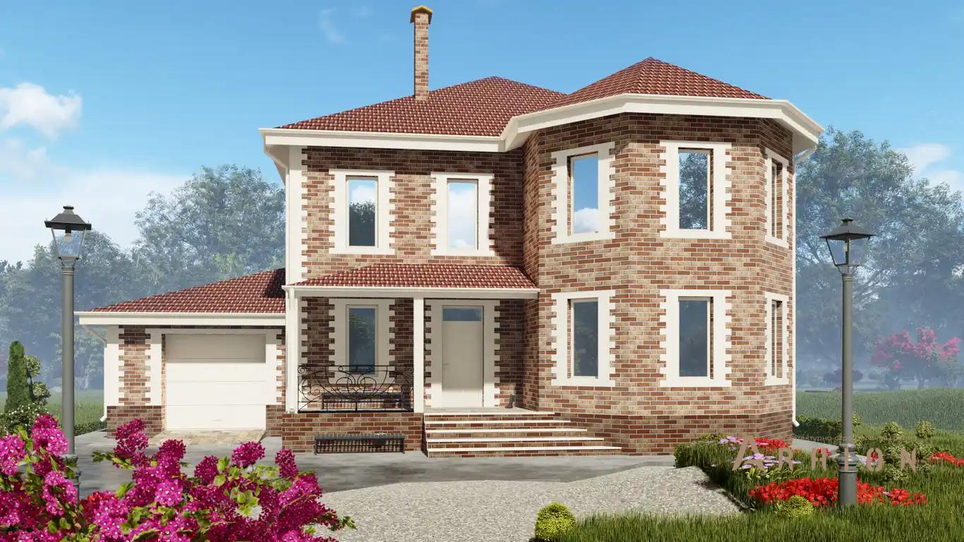 1. Проект двухэтажного дома в европейском стиле с многоскатной кровлей, H-041, площадью - 268 кв c терассой, гаражом, эркером
