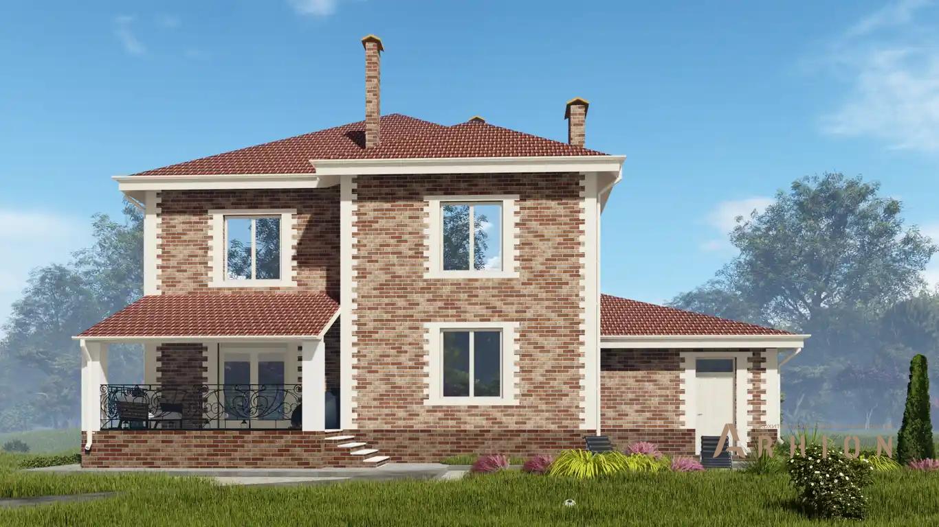 3. Проект двухэтажного дома в европейском стиле с многоскатной кровлей, H-041, площадью - 268 кв c терассой, гаражом, эркером