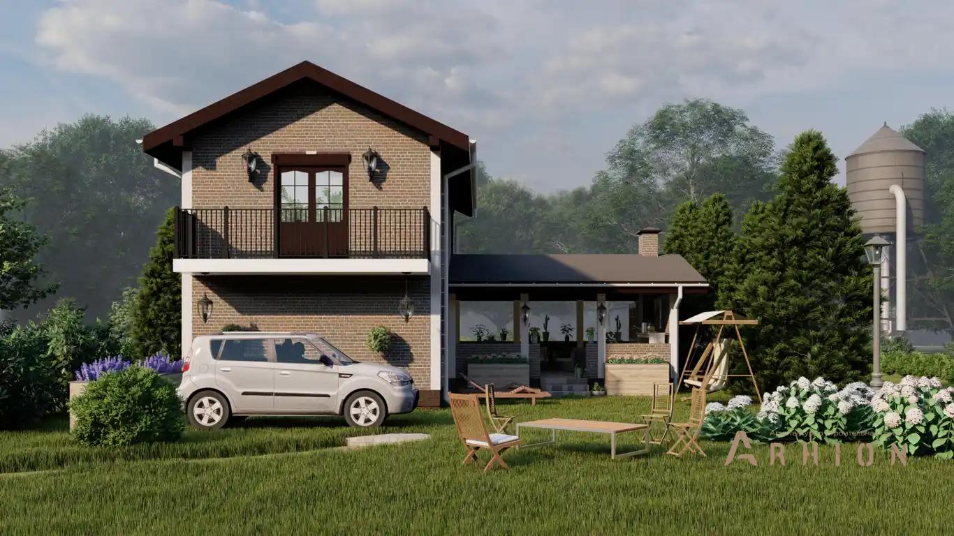 1. Проект двухэтажного дома в европейском стиле с двускатной кровлей, H-042, площадью - 132 кв c сауной, терассой, балконом