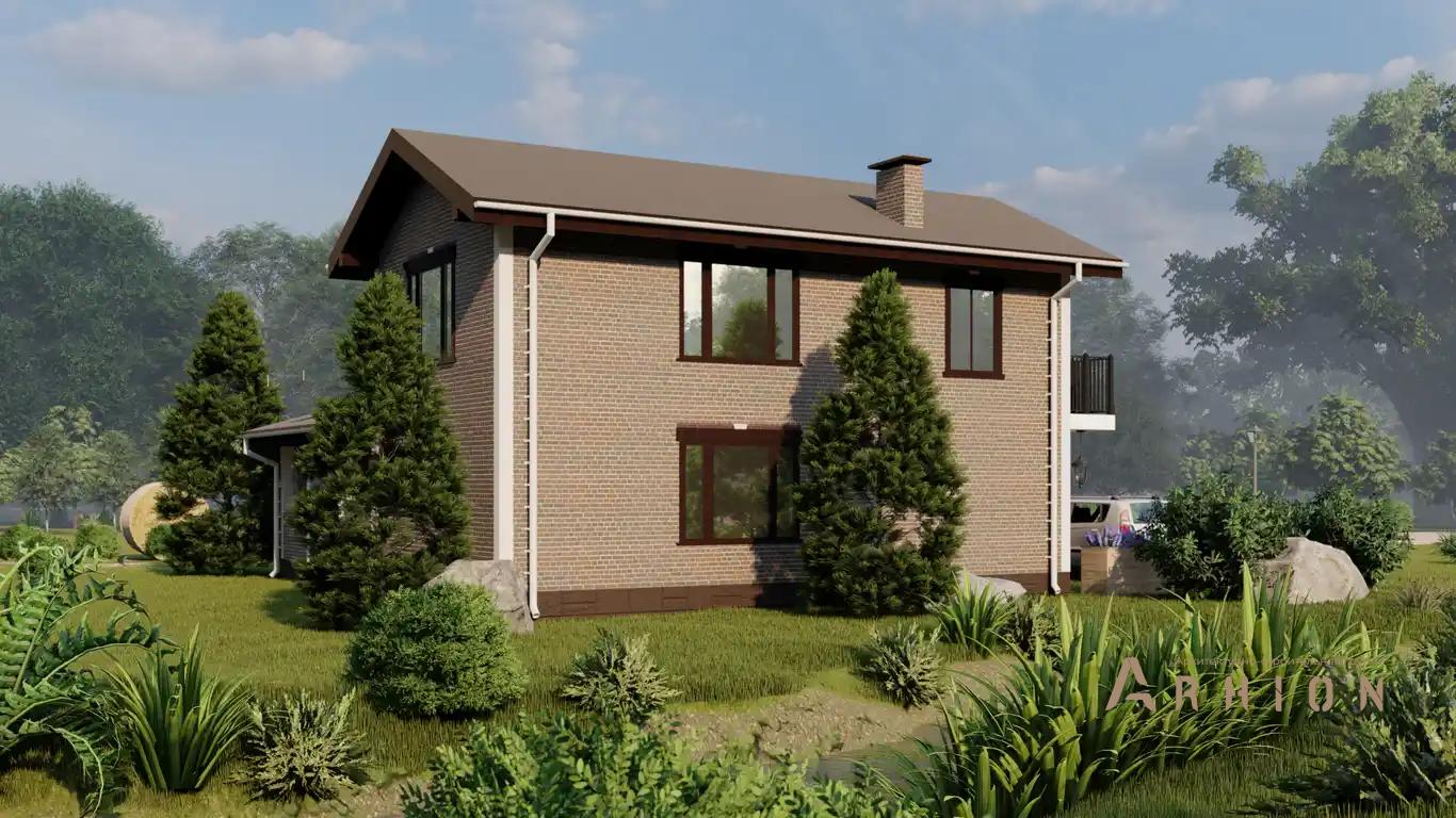 2. Проект двухэтажного дома в европейском стиле с двускатной кровлей, H-042, площадью - 132 кв c сауной, терассой, балконом