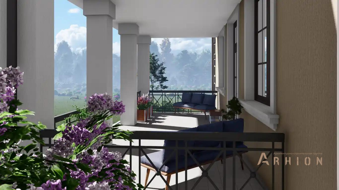 4. Проект одноэтажного дома в европейском стиле с многоскатной кровлей, H-043, площадью - 208 кв c мансардой, терассой