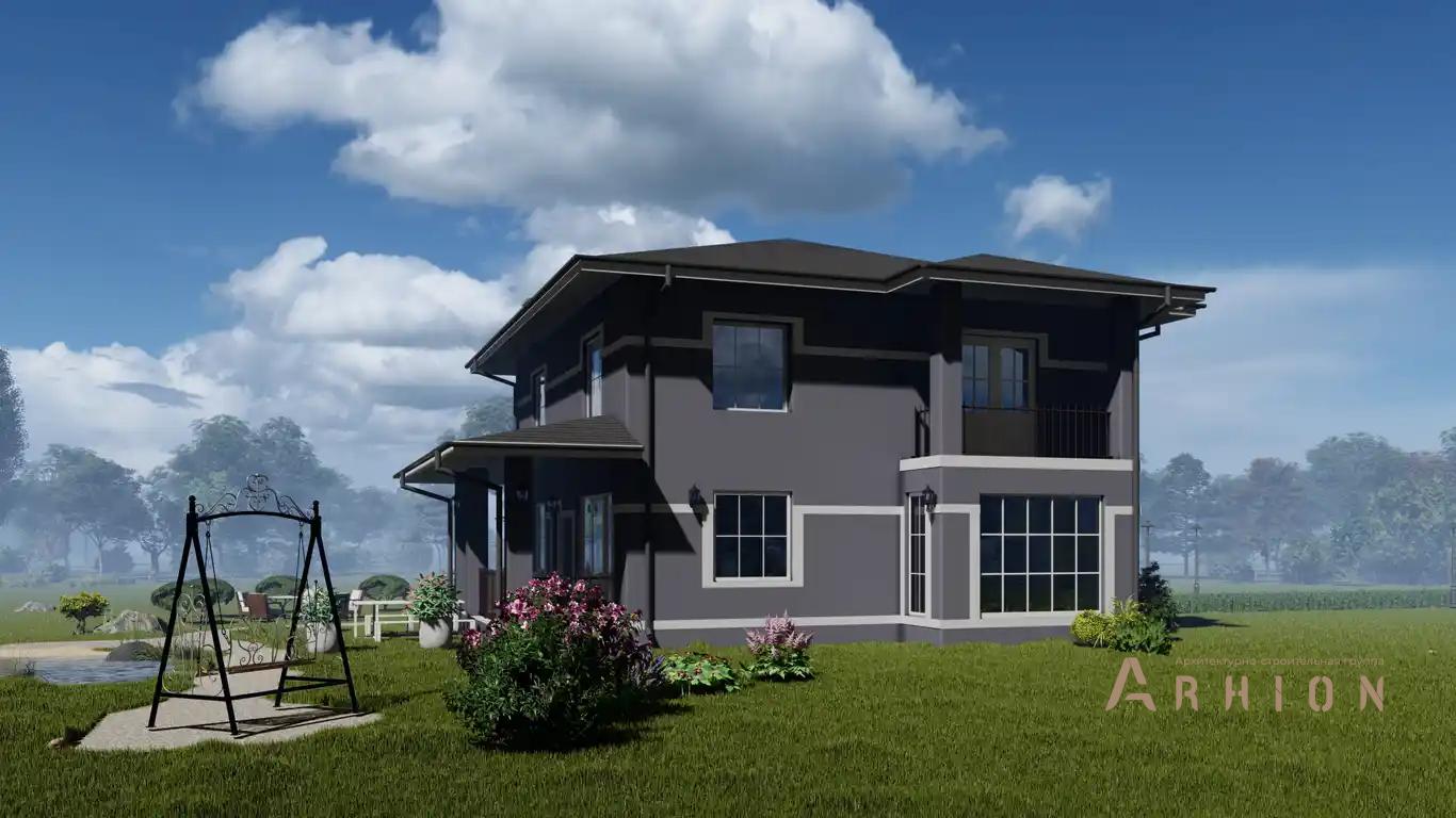 7. Проект двухэтажного дома в стиле Ллойда Райта (прерий) с многоскатной кровлей, H-050, площадью - 291 кв c терассой, балконом, гаражом