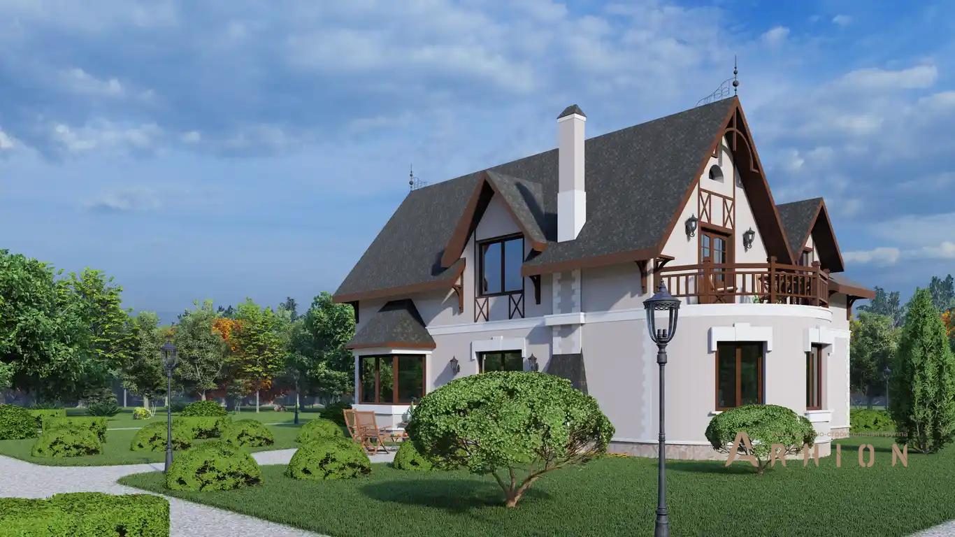 4. Проект одноэтажного дома в английском стиле с многоскатной кровлей, H-051, площадью - 204 кв c мансардой, балконом, эркером