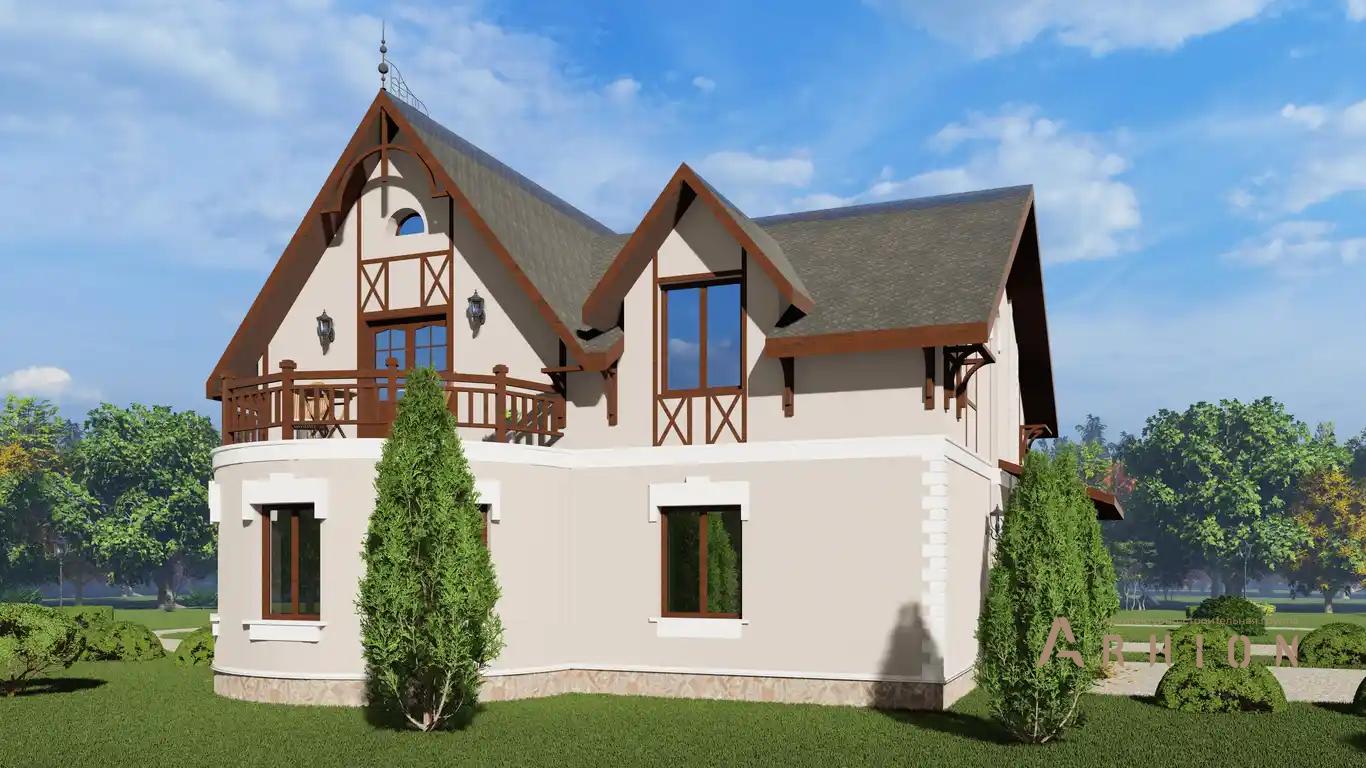 3. Проект одноэтажного дома в английском стиле с многоскатной кровлей, H-051, площадью - 204 кв c мансардой, балконом, эркером