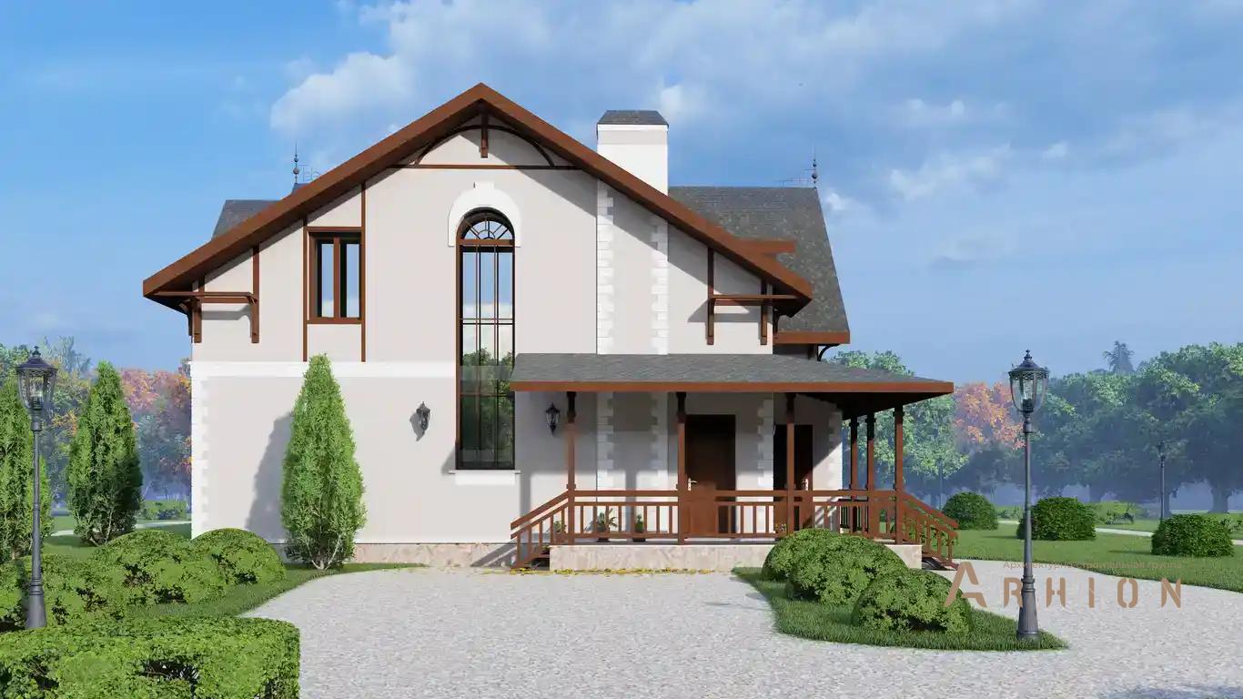 2. Проект одноэтажного дома в английском стиле с многоскатной кровлей, H-051, площадью - 204 кв c мансардой, балконом, эркером