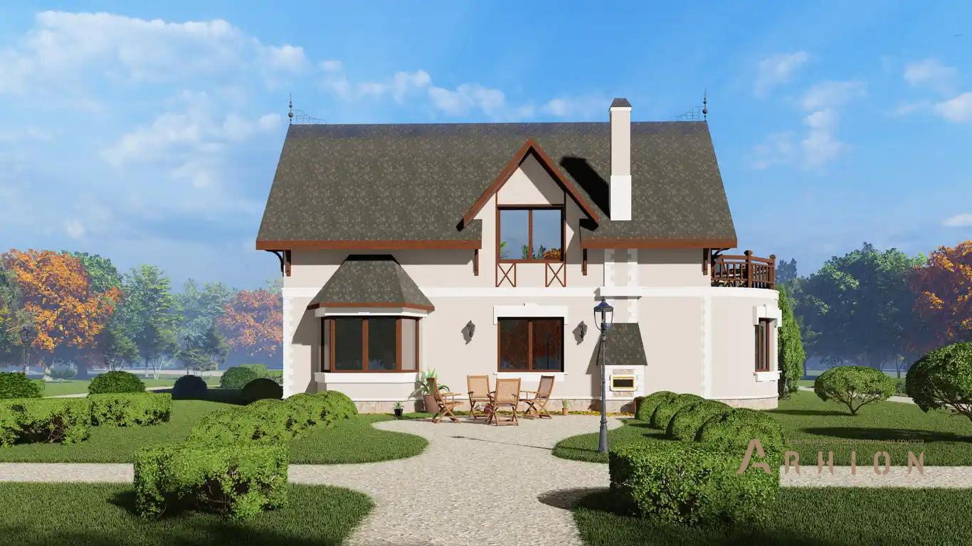 8. Проект одноэтажного дома в английском стиле с многоскатной кровлей, H-051, площадью - 204 кв c мансардой, балконом, эркером