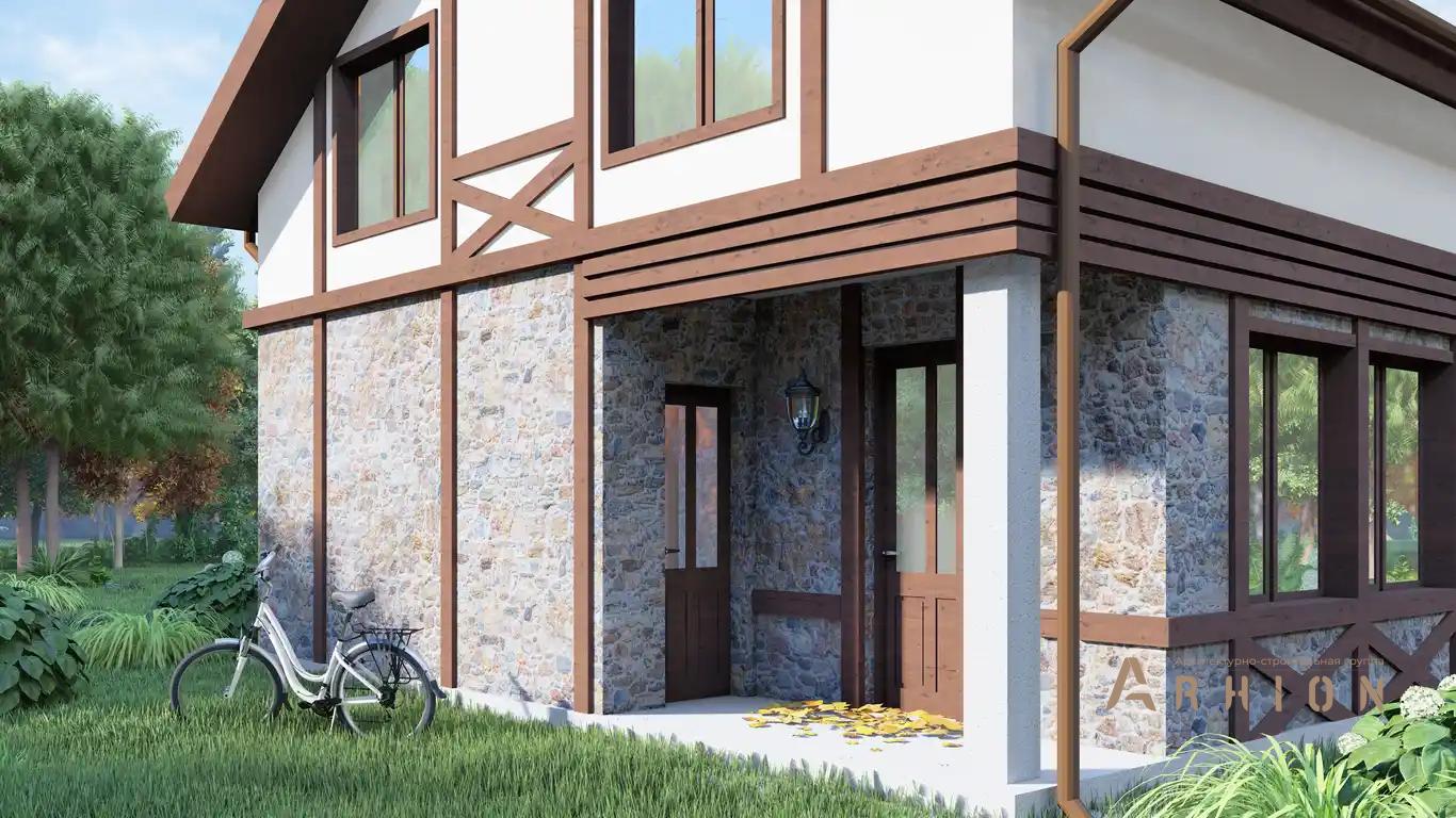 3. Проект одноэтажного дома в немецком стиле с двускатной кровлей, H-056, площадью - 90 кв c мансардой, сауной, терассой