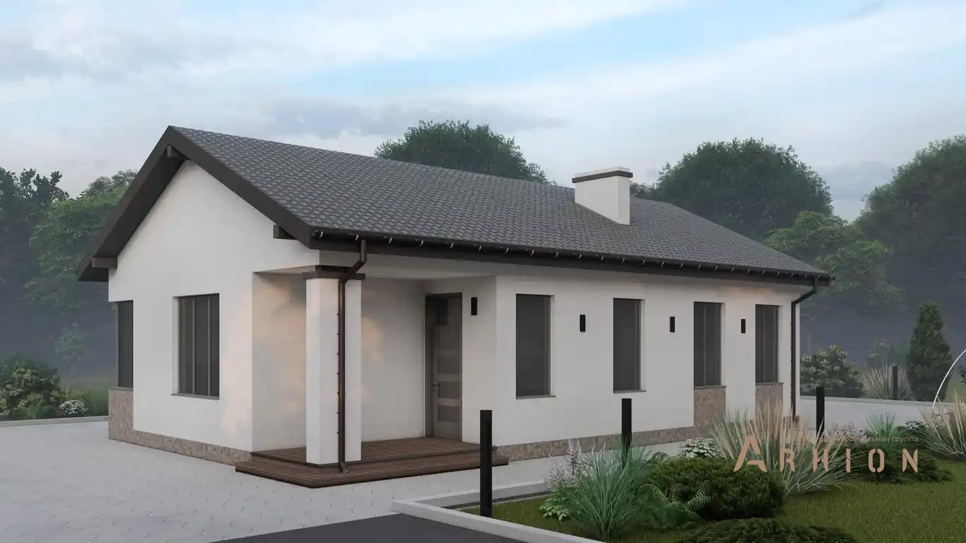 1. Проект одноэтажного дома в европейском стиле с двускатной кровлей, H-062, площадью - 97 кв c терассой