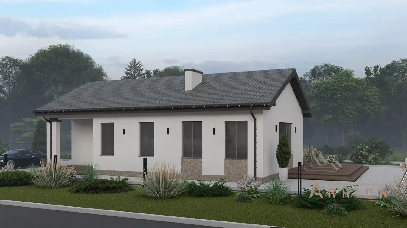 6. Проект одноэтажного дома в европейском стиле с двускатной кровлей, H-062, площадью - 97 кв c терассой