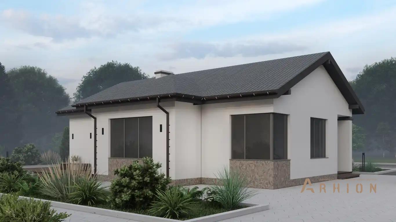 5. Проект одноэтажного дома в европейском стиле с двускатной кровлей, H-062, площадью - 97 кв c терассой